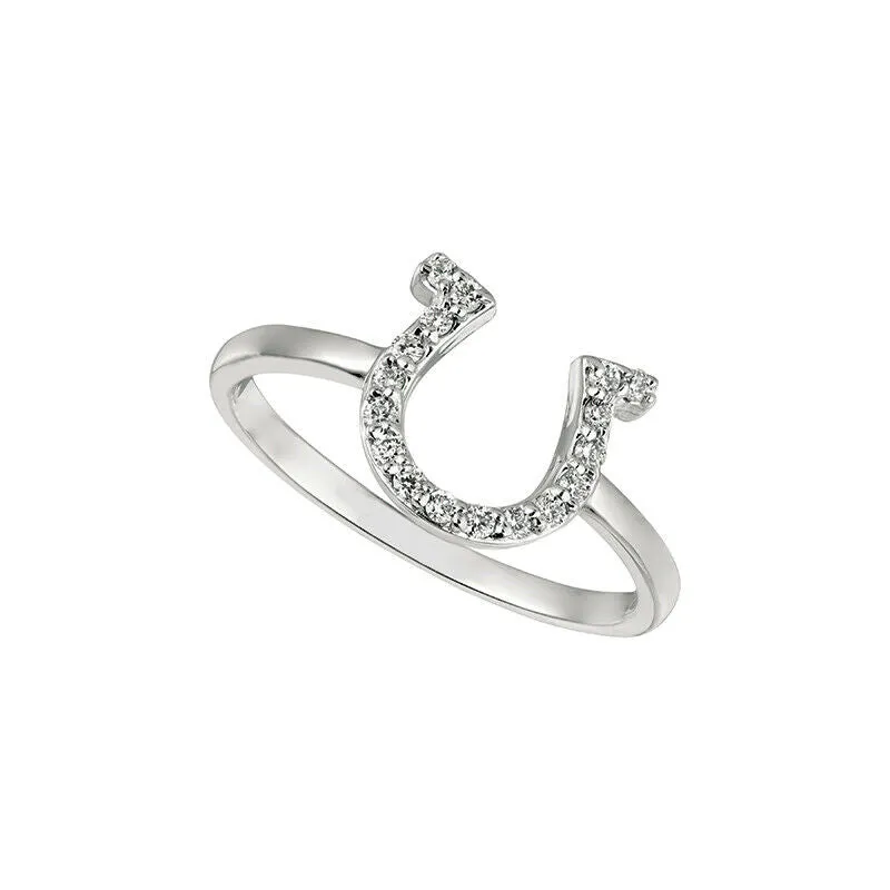 0.15 Carat Natural Diamond Horseshoe Ring Band G SI 14K White Gold