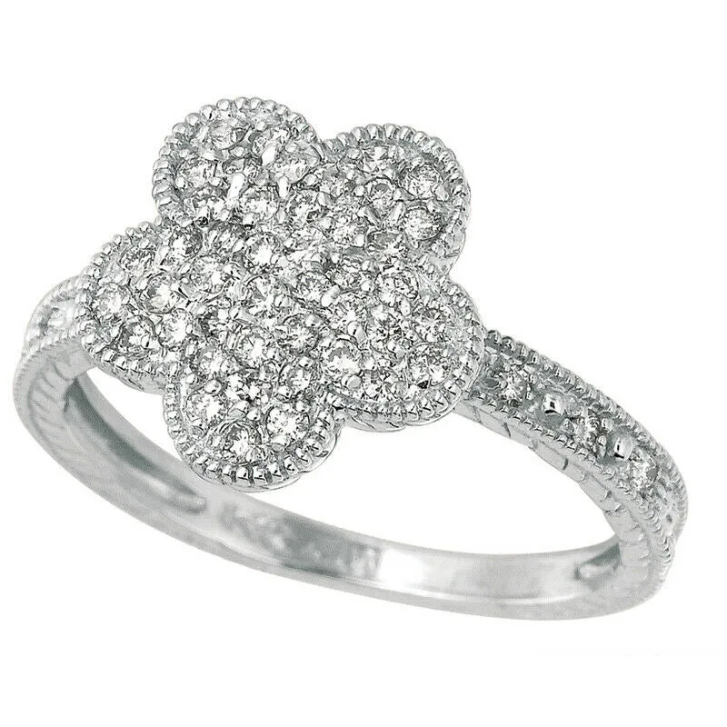 0.50 Carat Natural Diamond Flower Ring G SI 14K White Gold