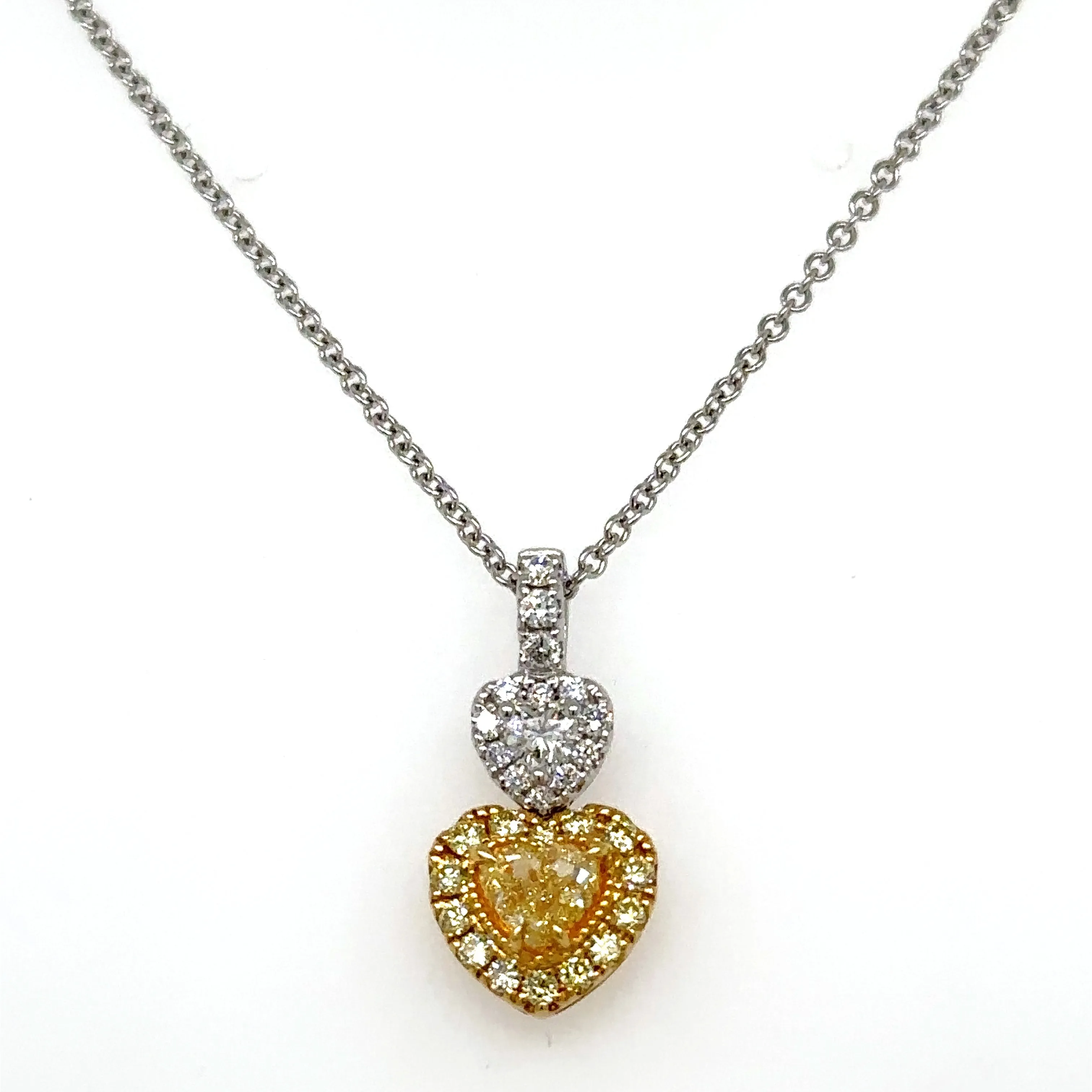 0.71ct tw Canary Fancy Yellow & White Diamond Heart Pendant Necklace