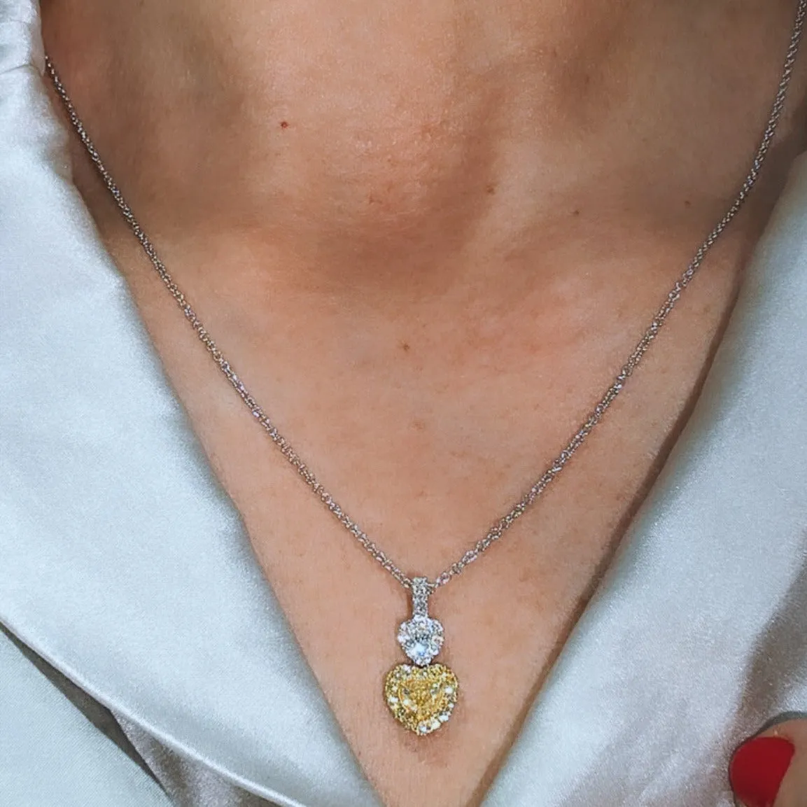 0.71ct tw Canary Fancy Yellow & White Diamond Heart Pendant Necklace