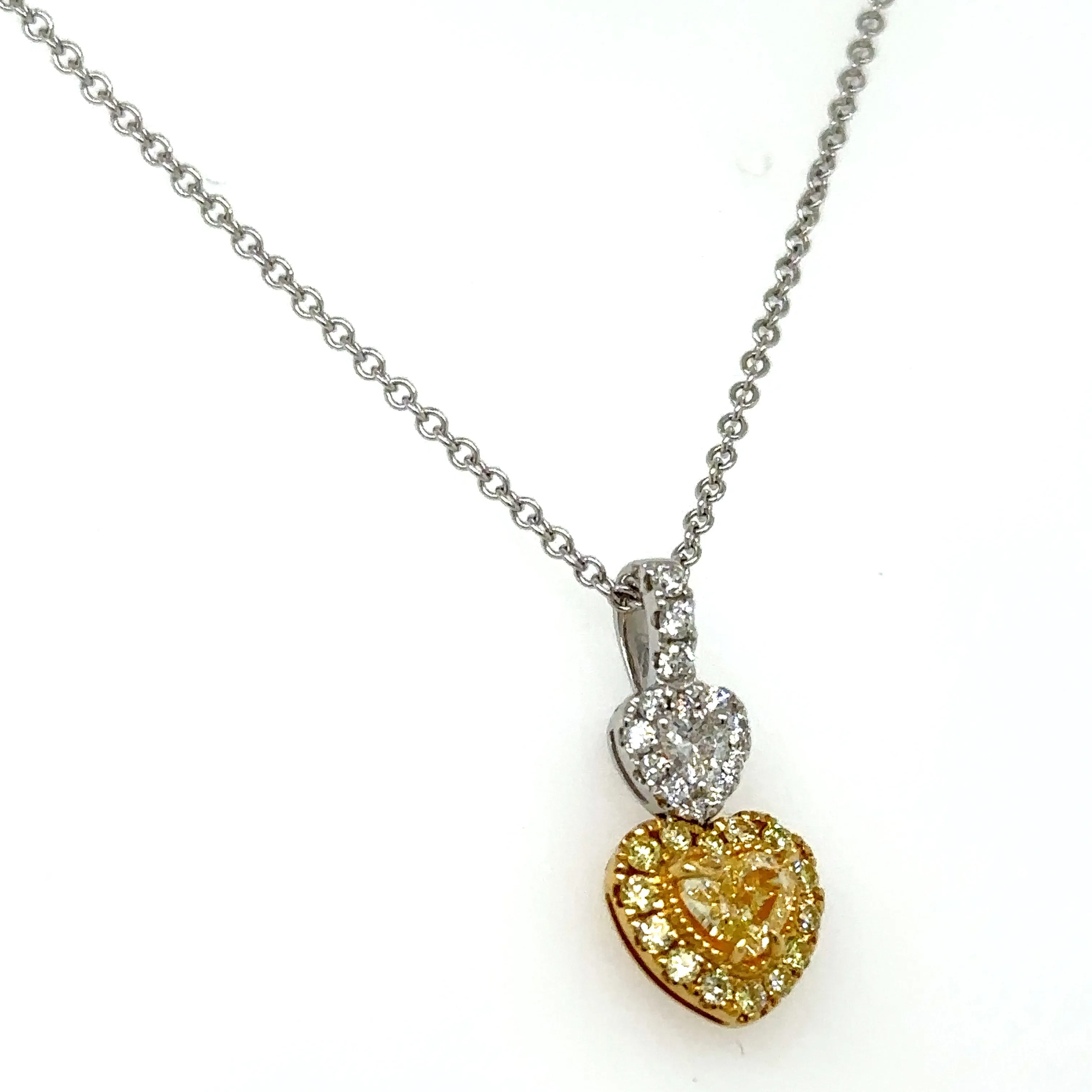 0.71ct tw Canary Fancy Yellow & White Diamond Heart Pendant Necklace