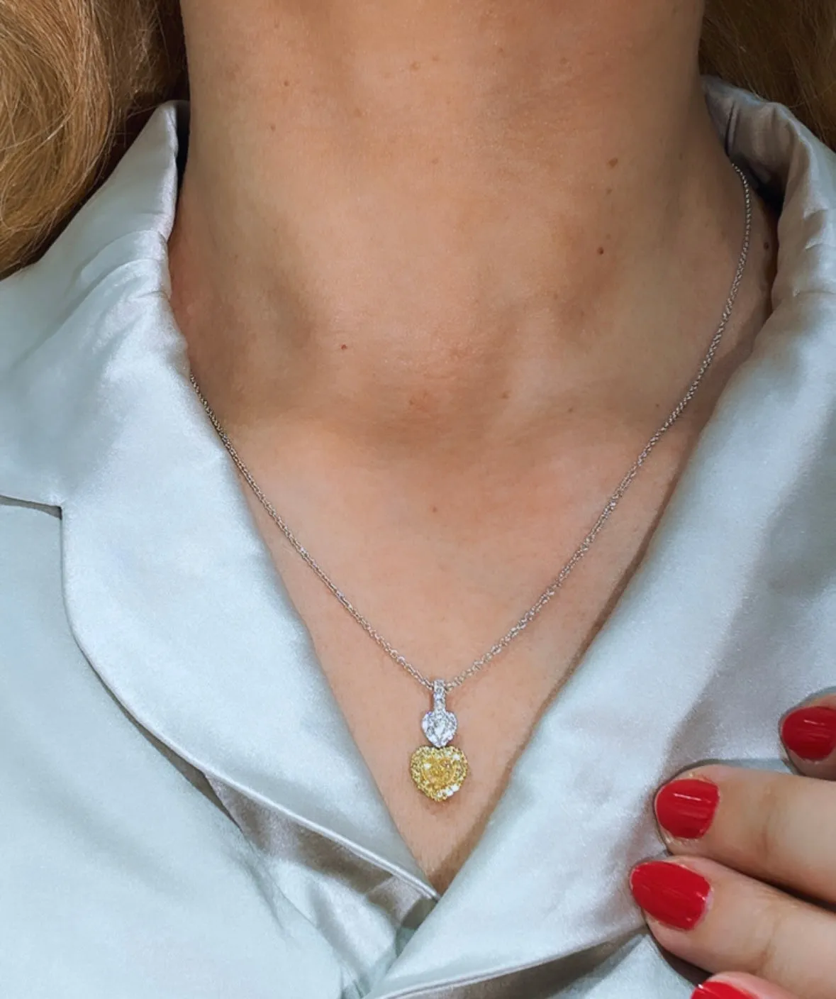 0.71ct tw Canary Fancy Yellow & White Diamond Heart Pendant Necklace