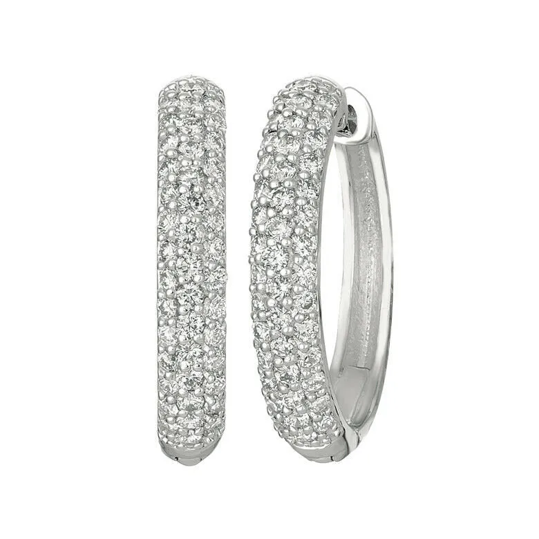 0.75 Carat Natural Diamond Hinged Hoop Earrings G SI 14K White Gold