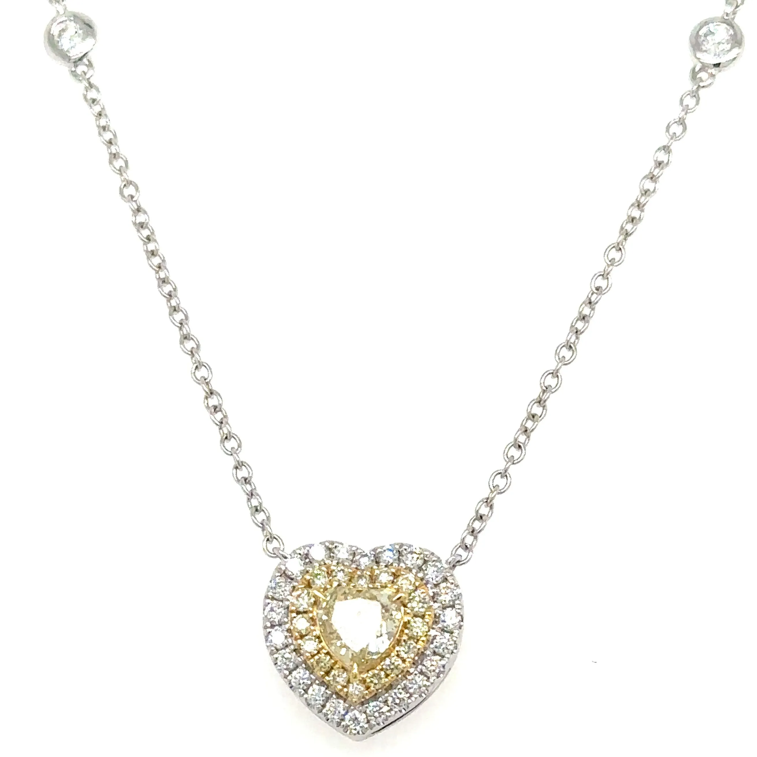 0.90ct tw Canary Fancy Yellow & White Diamond Heart Pendant Necklace