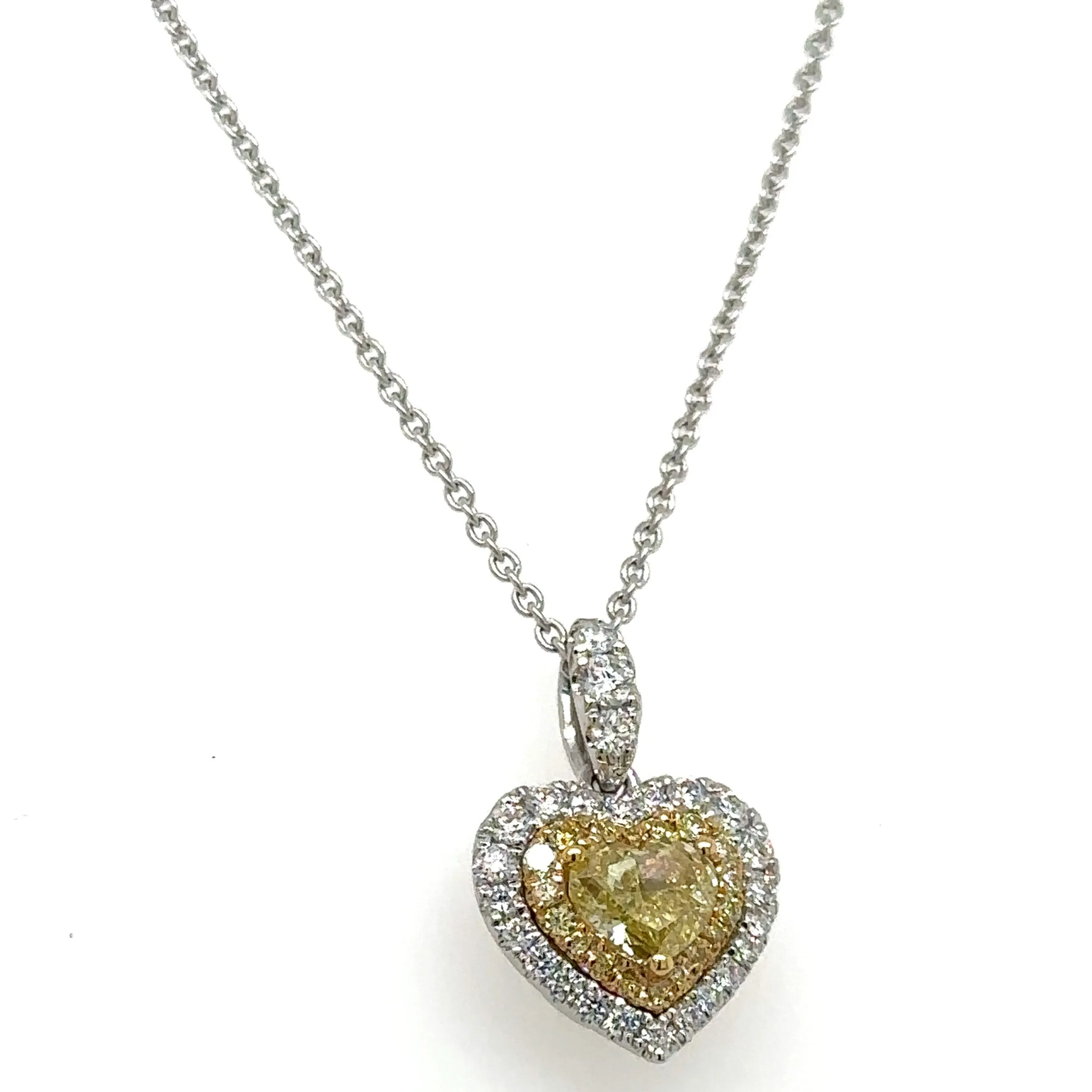 0.96ct tw Canary Fancy Yellow & White Diamond Heart Pendant Necklace