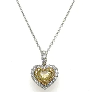 0.96ct tw Canary Fancy Yellow & White Diamond Heart Pendant Necklace