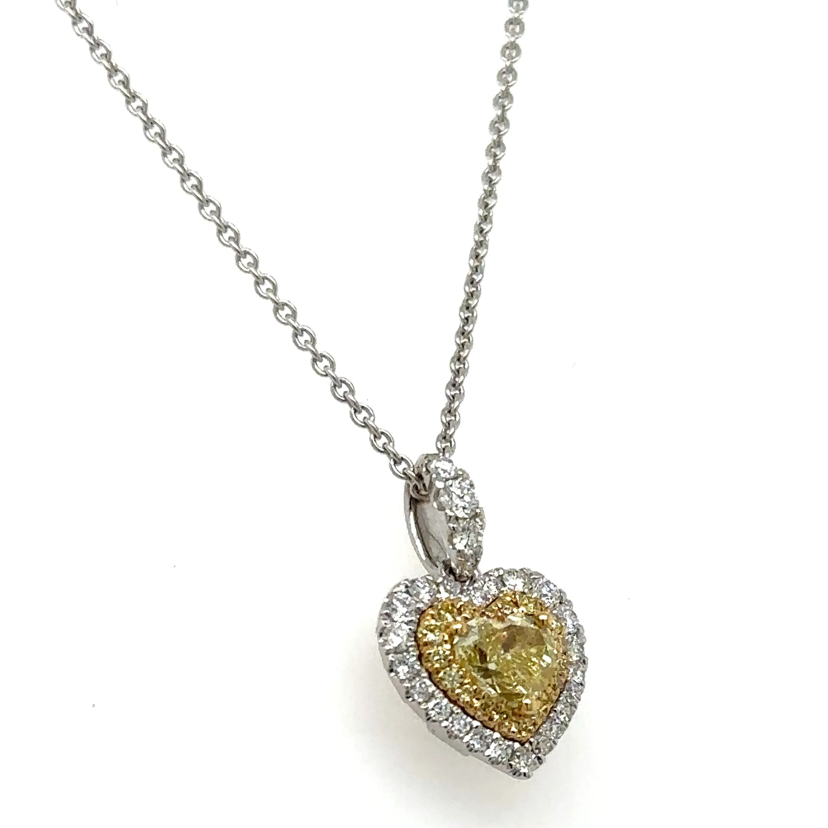 0.96ct tw Canary Fancy Yellow & White Diamond Heart Pendant Necklace