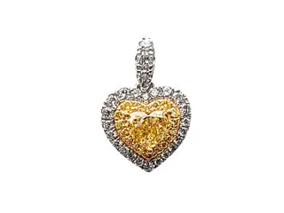0.96ct tw Canary Fancy Yellow & White Diamond Heart Pendant Necklace
