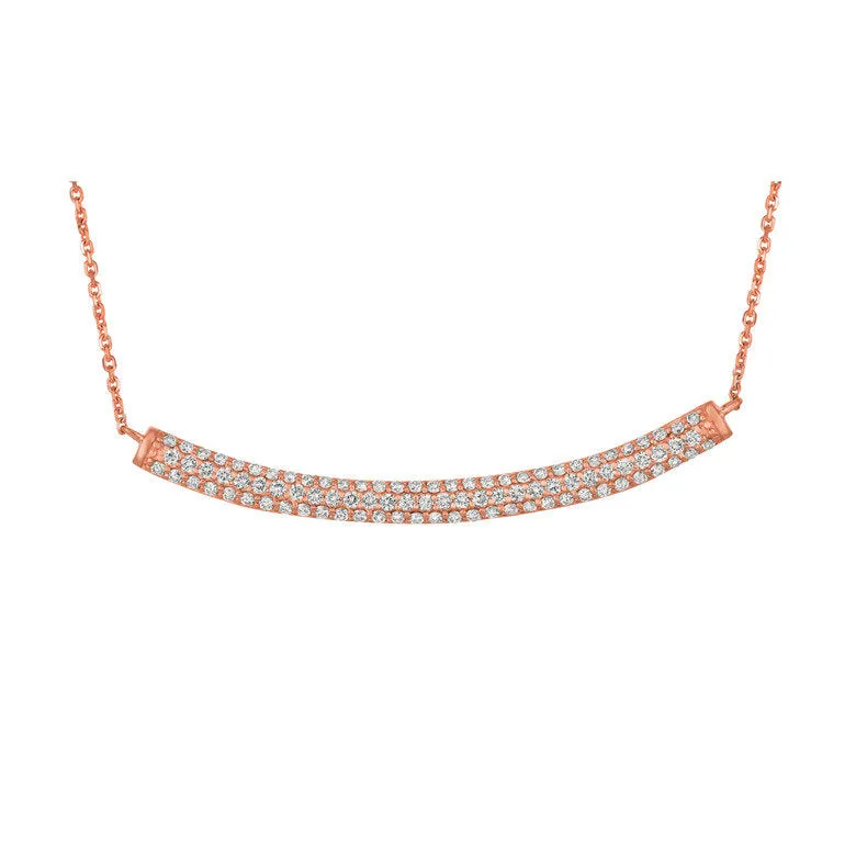 1.00 Carat Natural Diamond Bar Necklace 14K Rose Gold G SI 18 inches chain