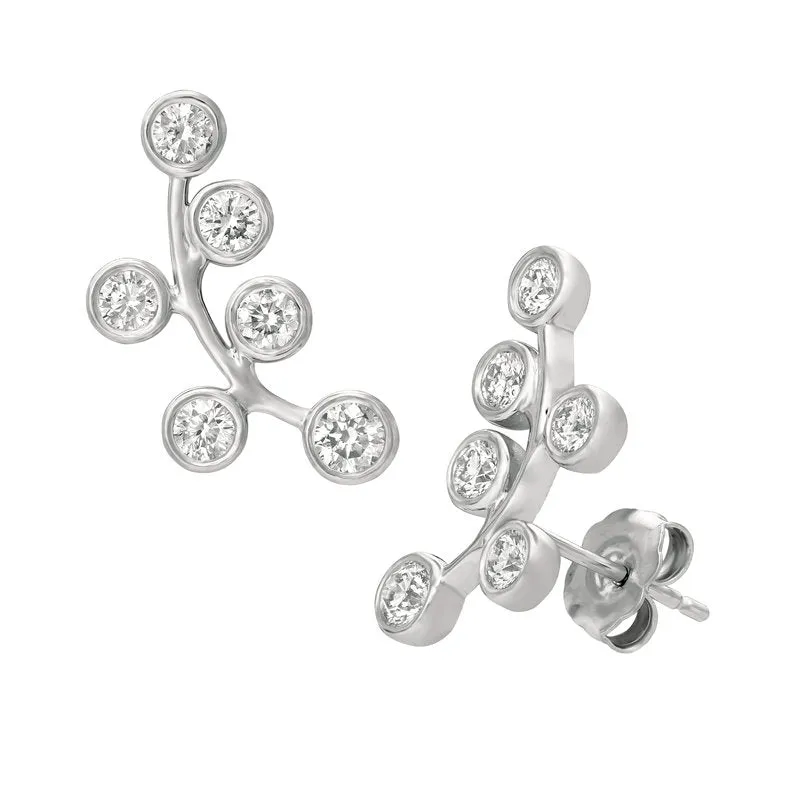 1.00 Carat Natural Diamond Bezel Earrings G SI 14K White Gold