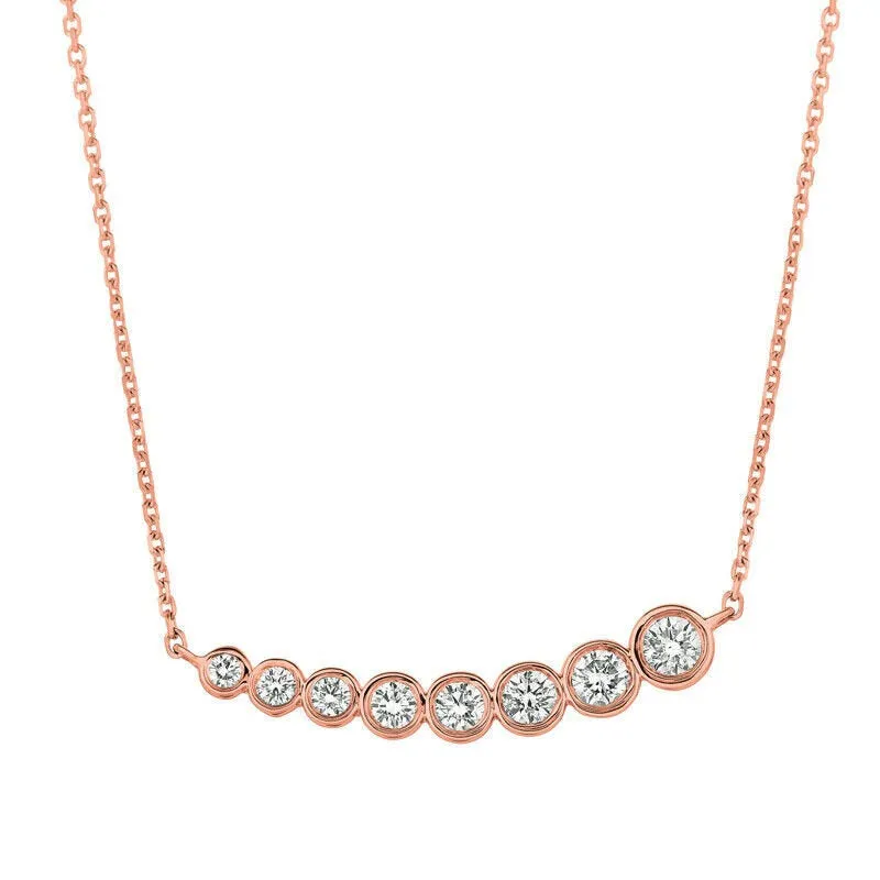 1.00 Carat Natural Diamond Bezel Necklace Pendant 14K Rose Gold G SI 18'' chain