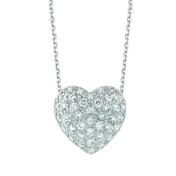 1.05 Carat Natural Diamond Heart Necklace Pendant 14K White Gold G SI 18 inch chain