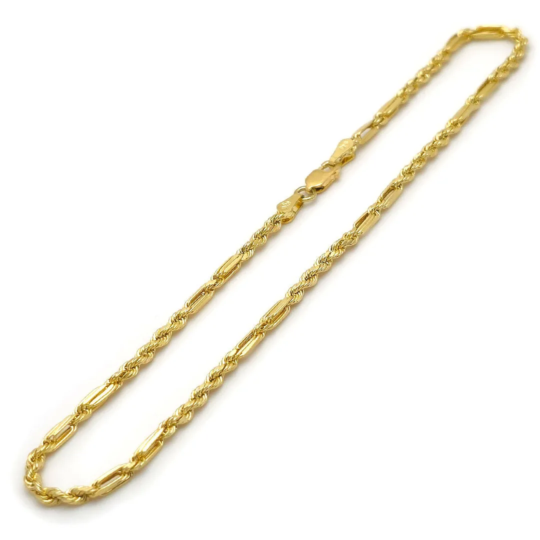 10k Hollow Diamond Cut Fancy Rope Anklet 2.5mm