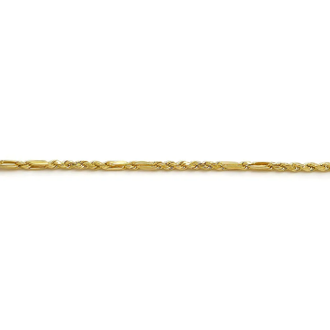 10k Hollow Diamond Cut Fancy Rope Anklet 2.5mm