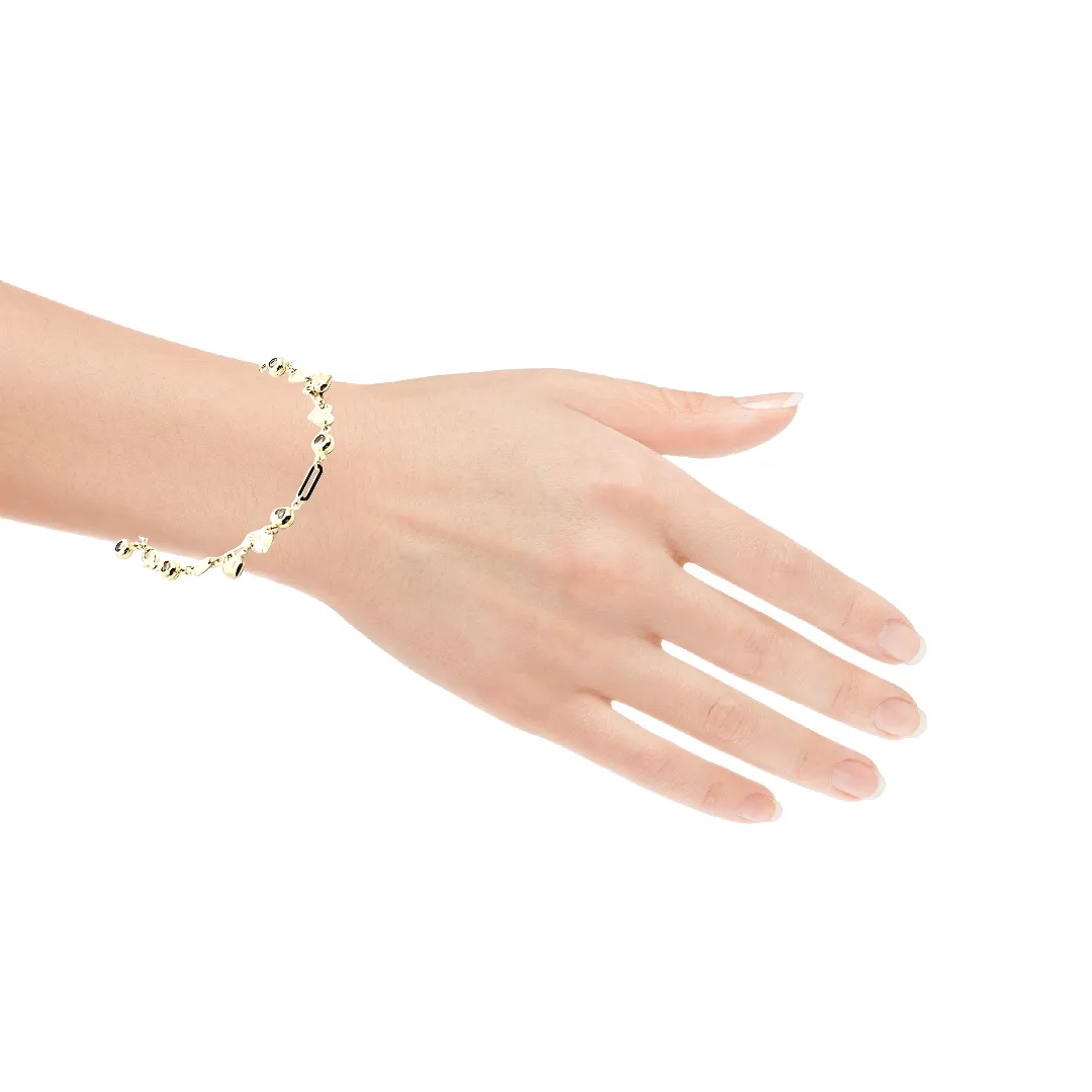 10K Real Gold Heart Charm W/Crystal Adj Fancy Bracelet (8")