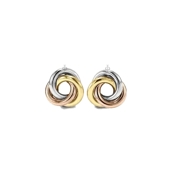 10K Tri Color Gold Twist Knot Stud Earrings