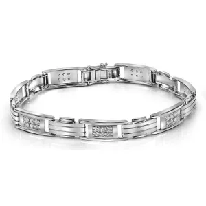 10K White Gold Mens Round Diamond Rectangle Link Fashion Bracelet 1.00 Cttw