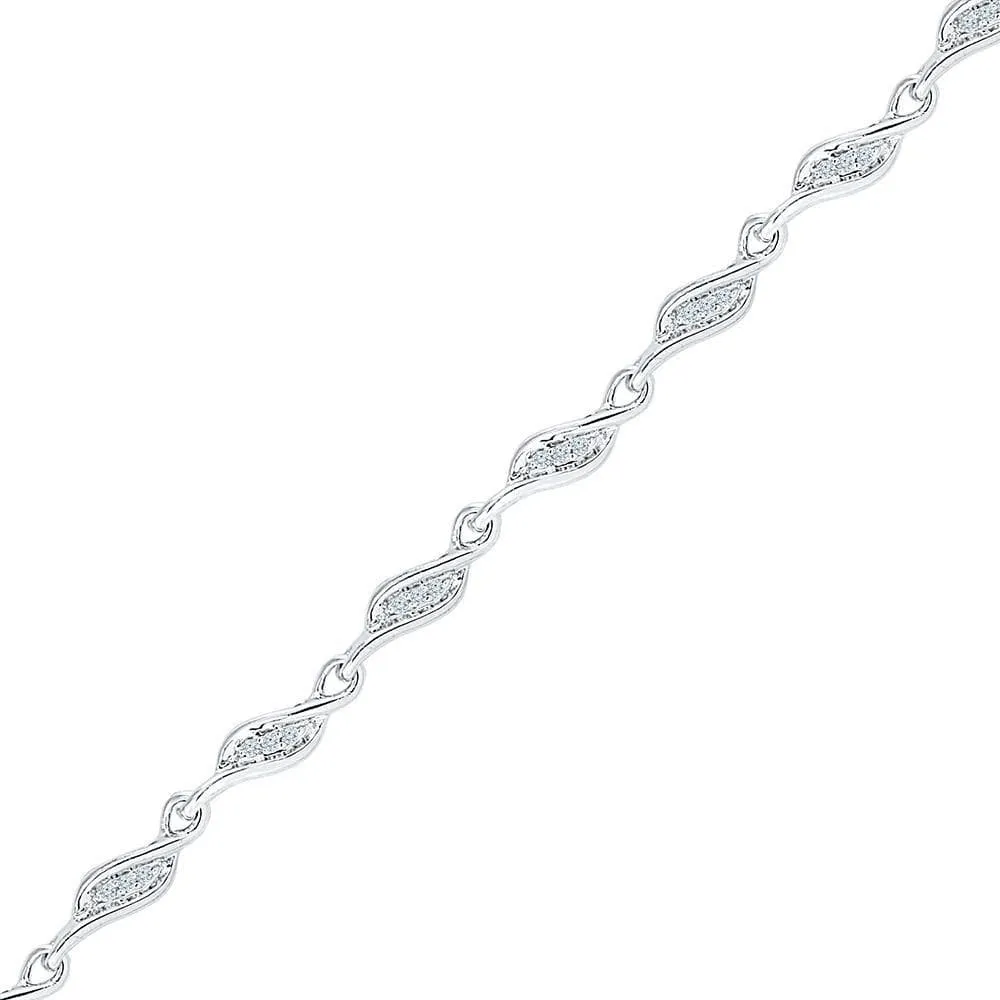 10K White Gold Womens Round Diamond 3-stone Link Fashion Bracelet 1/4 Cttw