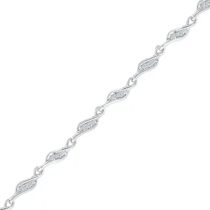 10K White Gold Womens Round Diamond 3-stone Link Fashion Bracelet 1/4 Cttw