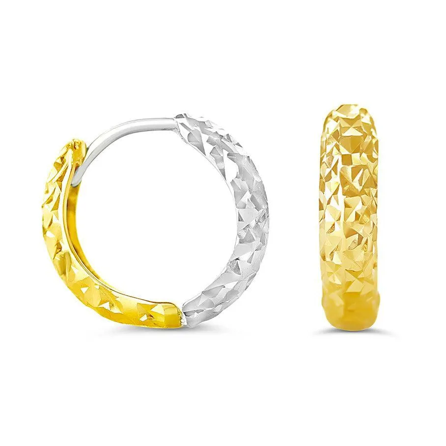 10K Yellow & White Gold Fancy Slim Huggies Earrings