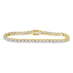 10K Yellow Gold Mens Diamond Cluster Tennis Fashion Bracelet 3-1/3 Cttw
