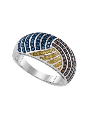10kt White Gold Womens Round Multicolor Enhanced Diamond Fashion Ring 3/8 Cttw