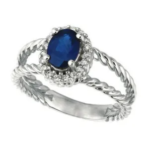 1.40 Carat Natural Oval Sapphire & Diamond Ring 14K White Gold