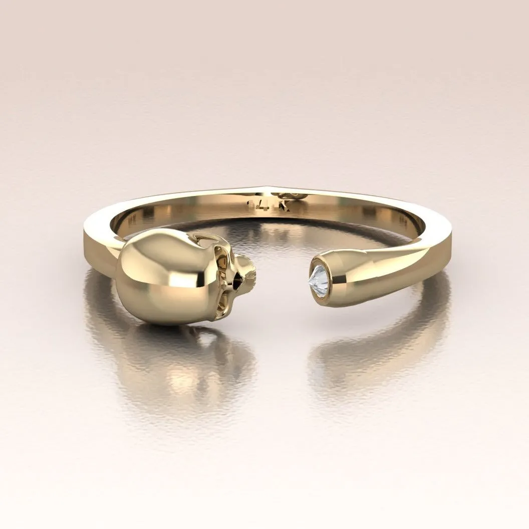 14K Gold Until Death Do Us Part Small Skull Ring White Diamond