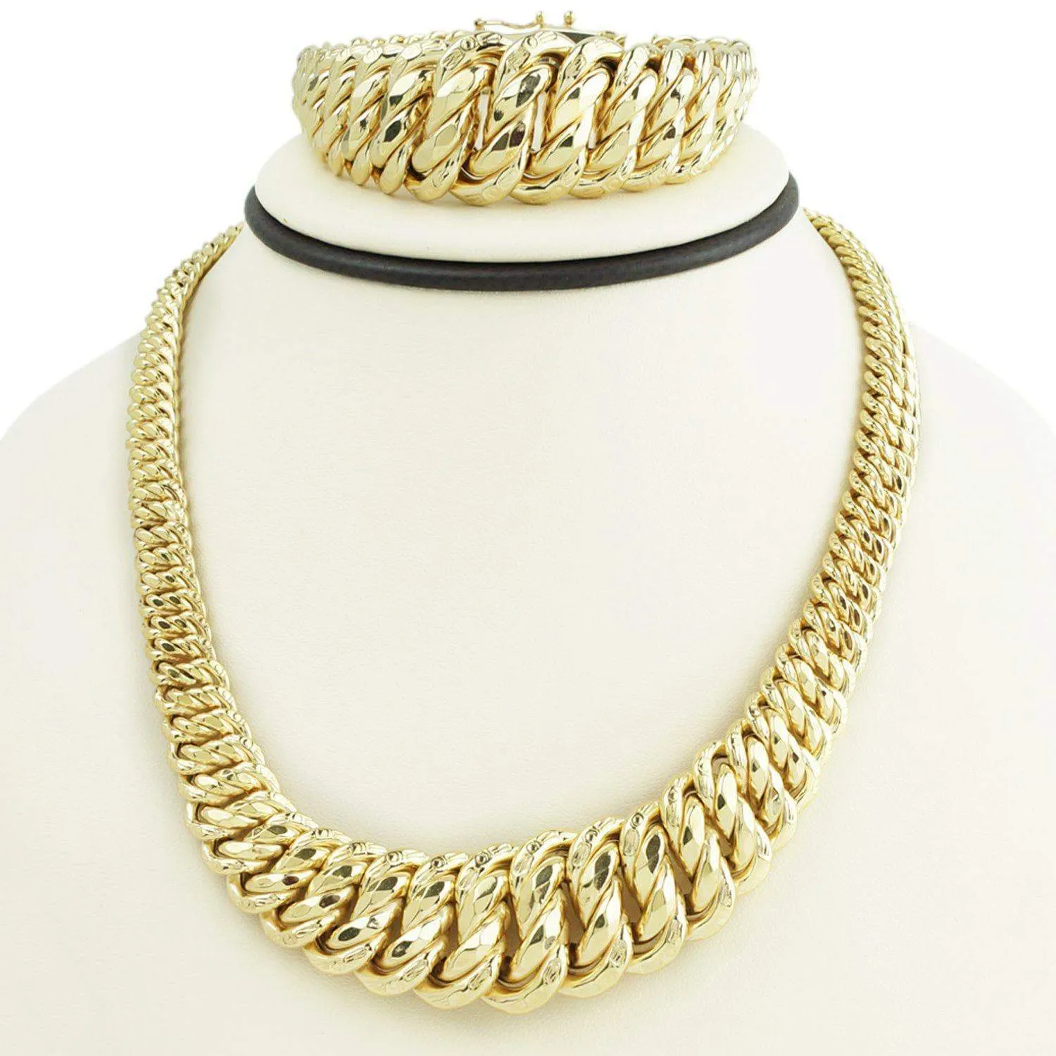 14K Set Gargantilla y Pulso Italiano Corte Princesa de Oro Amarillo-Medium Set