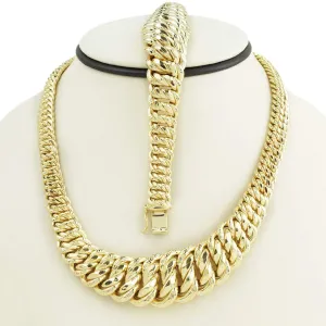 14K Set Gargantilla y Pulso Italiano Corte Princesa de Oro Amarillo-Medium Set