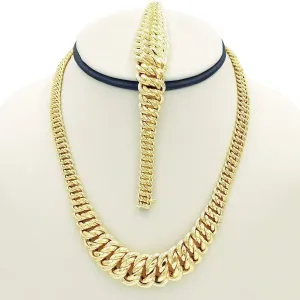 14K Set Gargantilla y Pulso Italiano Corte Princesa en Oro Amarillo x-small Set