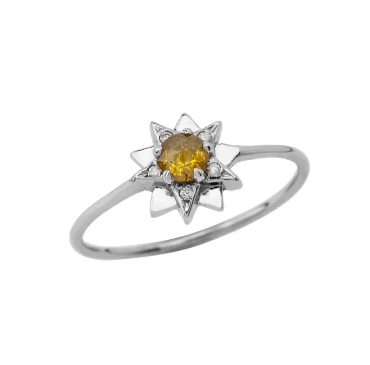 14K Solid Gold Yellow Diamond North-Star Ring
