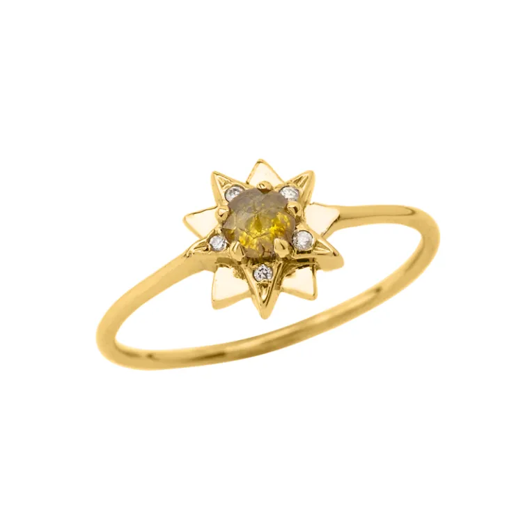14K Solid Gold Yellow Diamond North-Star Ring
