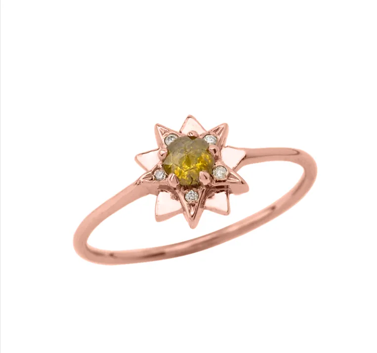 14K Solid Gold Yellow Diamond North-Star Ring