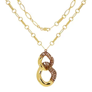 14k Two Tone Gold Italian Hollow Fancy Chain Pendant Necklace 20" 15.1g