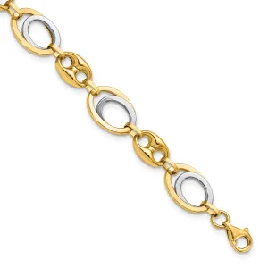 14k Two Tone Gold Polished Fancy Link Bracelet