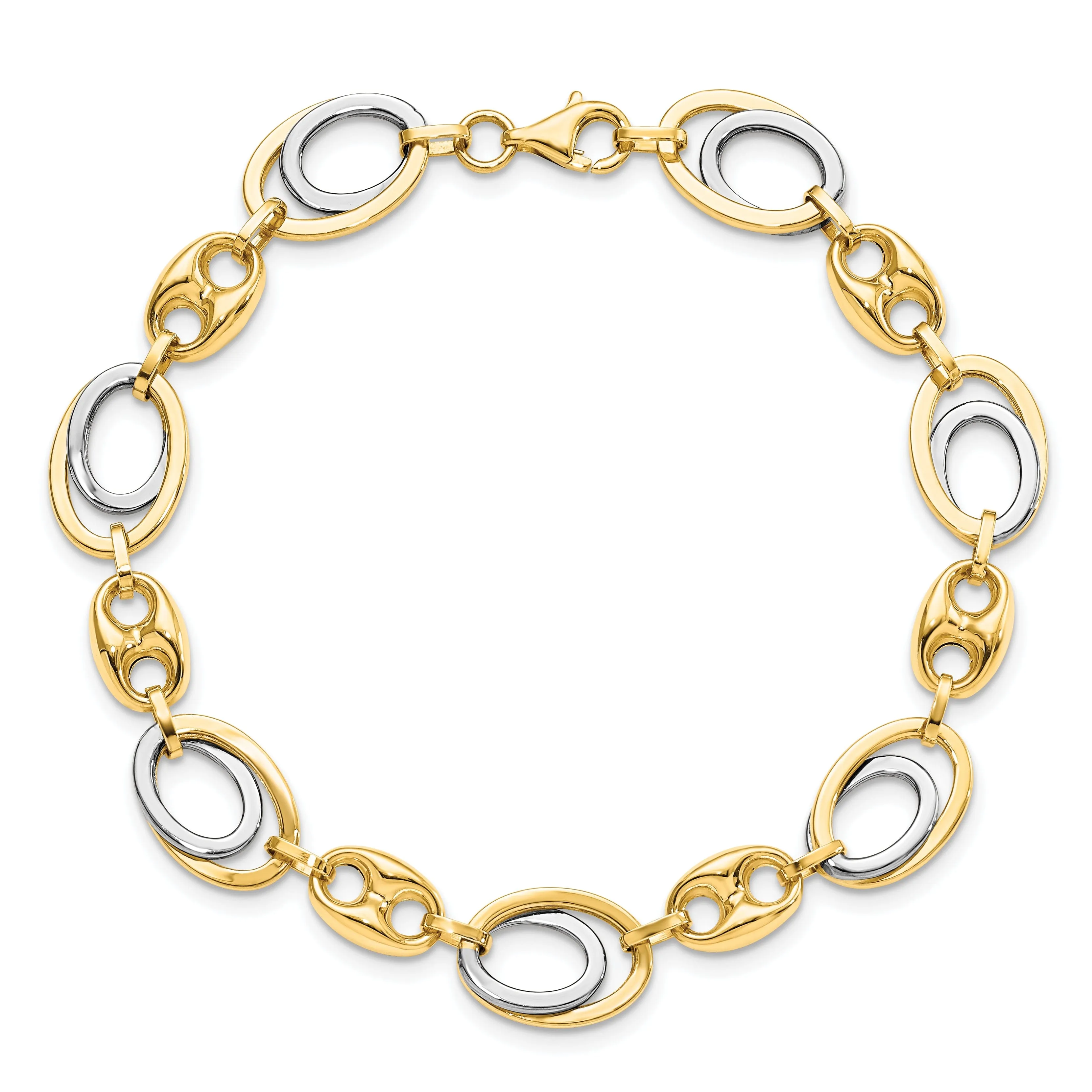 14k Two Tone Gold Polished Fancy Link Bracelet