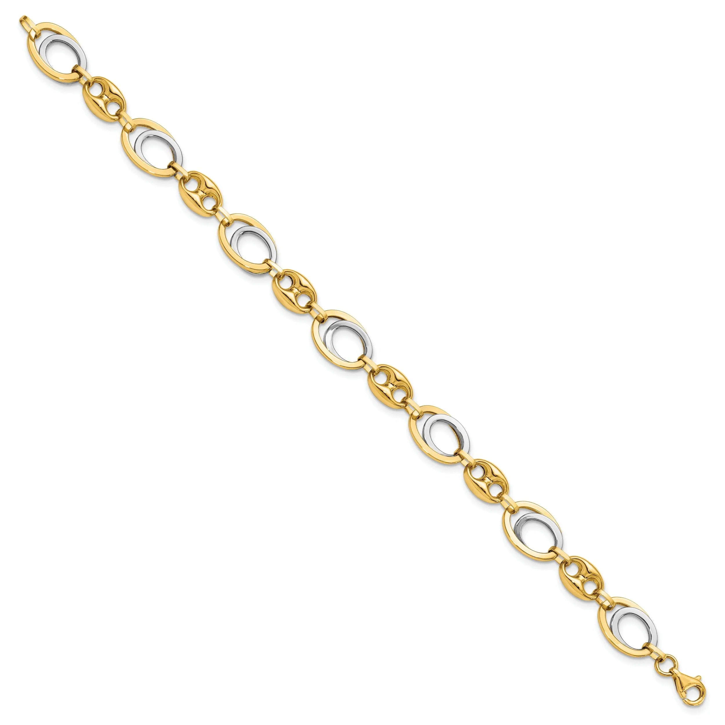 14k Two Tone Gold Polished Fancy Link Bracelet