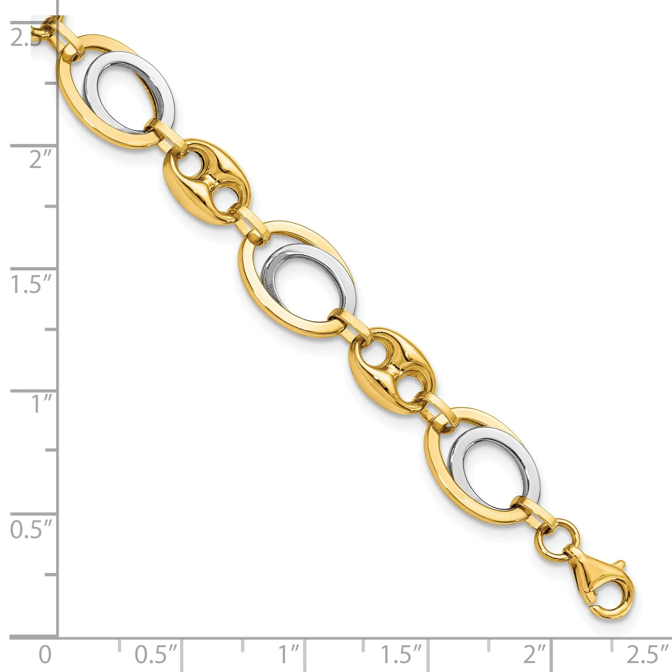 14k Two Tone Gold Polished Fancy Link Bracelet