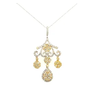 14K White And Yellow Gold Drop Pendant With Fancy Yellow And White Diamonds (2.61ctw)