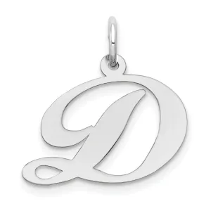 14K White Gold Medium Size Fancy Script Design Letter D Initial Pendant