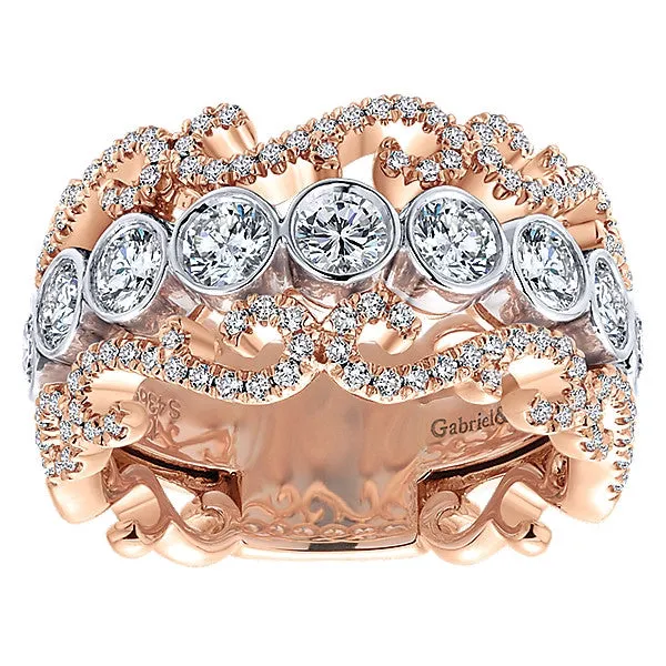 14k White/pink Gold Contemporary Fancy Anniversary Band