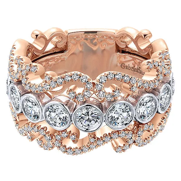 14k White/pink Gold Contemporary Fancy Anniversary Band