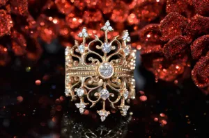 14K Yellow Gold Diamond Double Crown Gold Fashion Ring