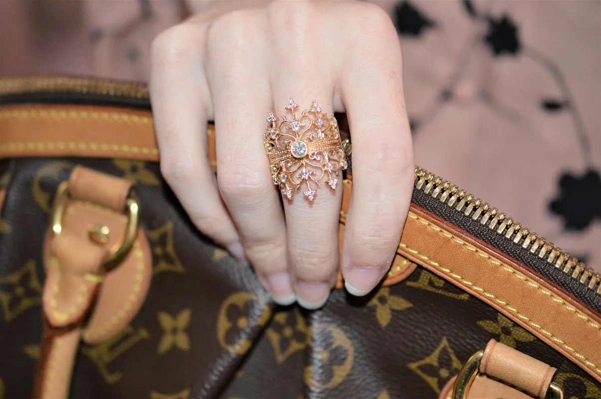 14K Yellow Gold Diamond Double Crown Gold Fashion Ring