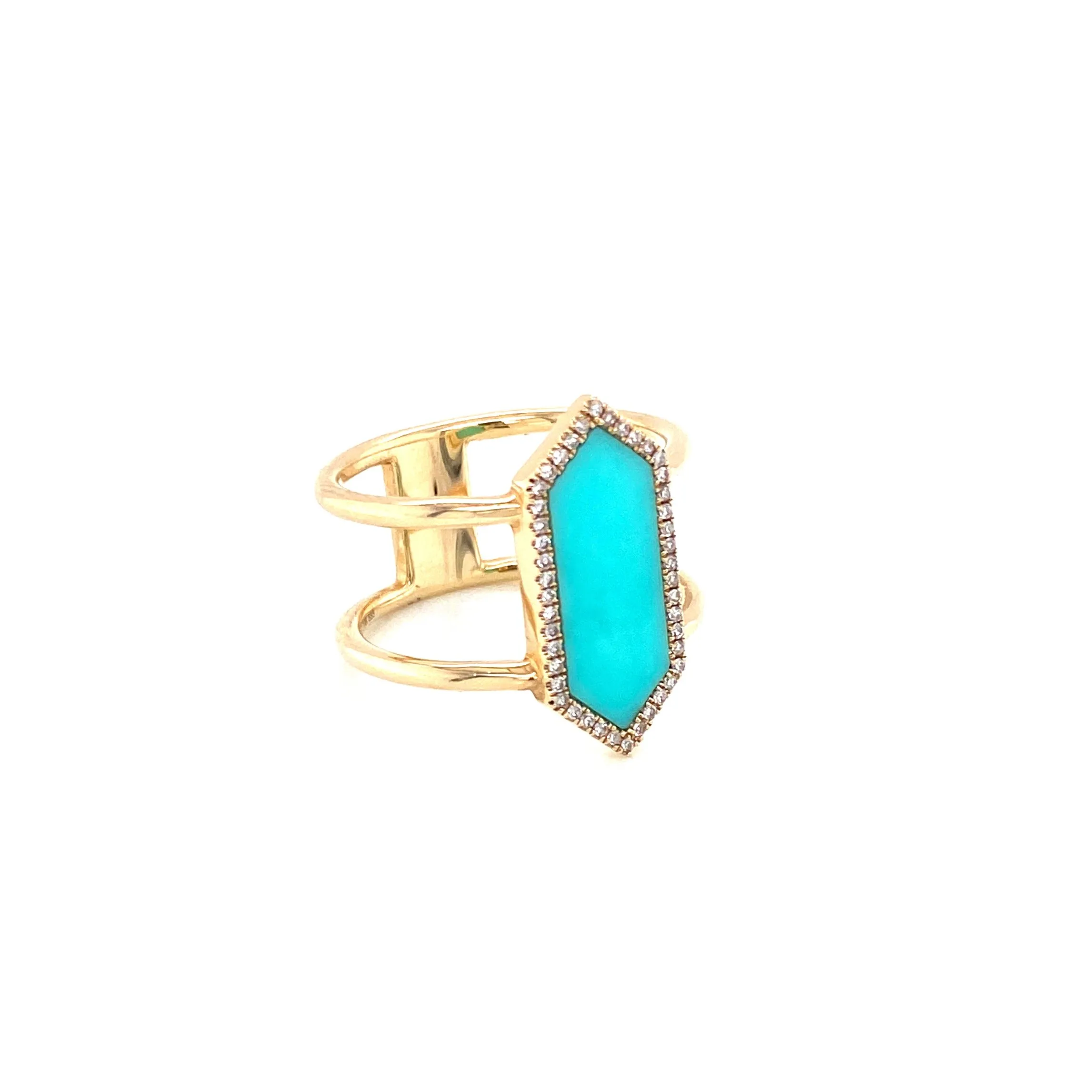 14K Yellow Gold Diamond   Turquoise Ring
