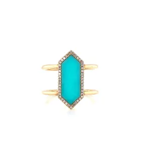 14K Yellow Gold Diamond   Turquoise Ring