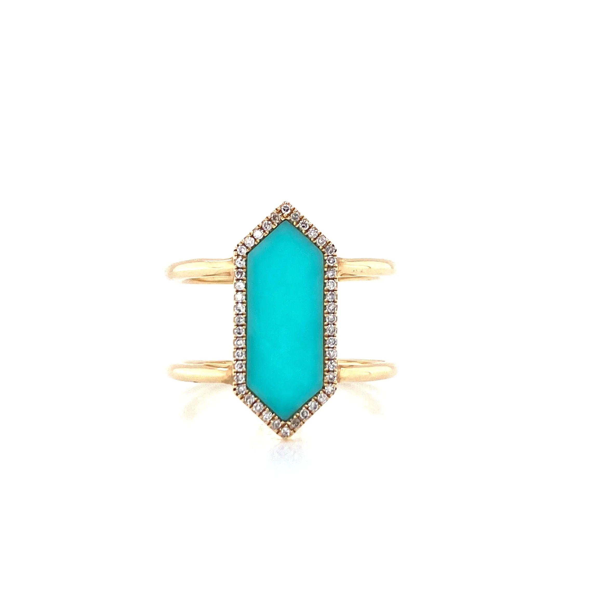 14K Yellow Gold Diamond   Turquoise Ring