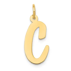 14K Yellow Gold Large Size Fancy Script Design Letter C Initial Pendant