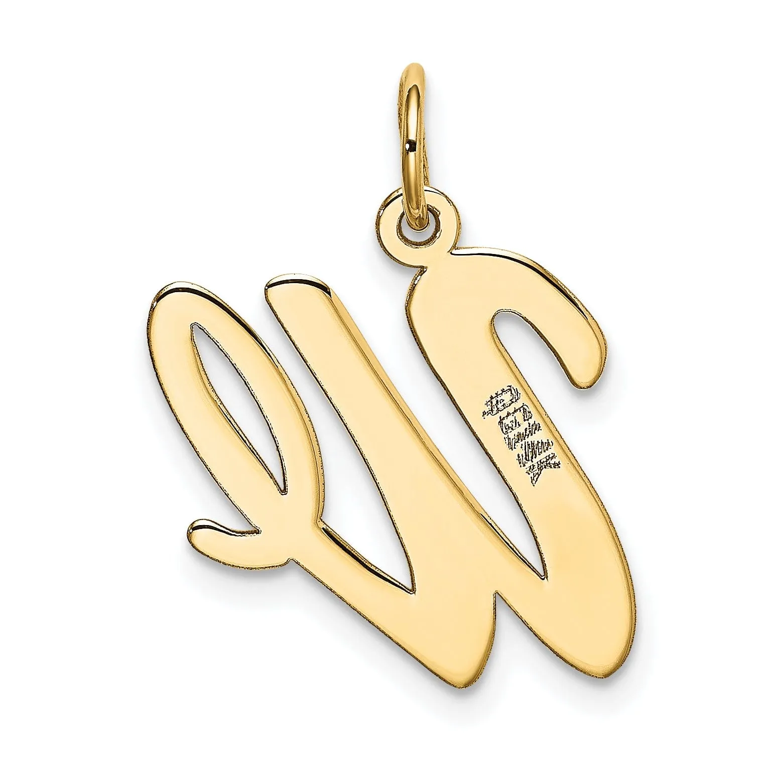 14K Yellow Gold Large Size Fancy Script Design Letter W Initial Pendant
